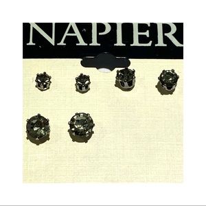 Napier Green Gem Princess Diana Stud Set of 3 Earrings Girlfriend Gift Jewelry